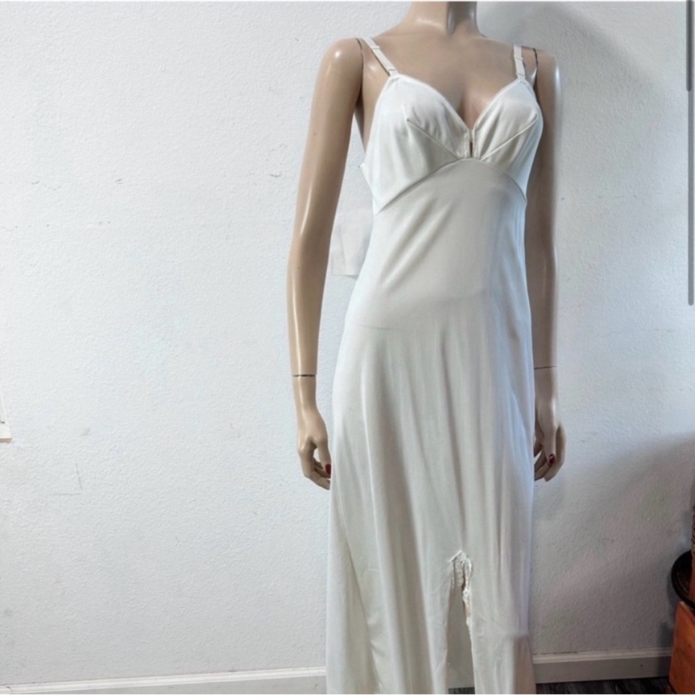Silky Ivory Bias-Cut Slip Dress with Front Slit